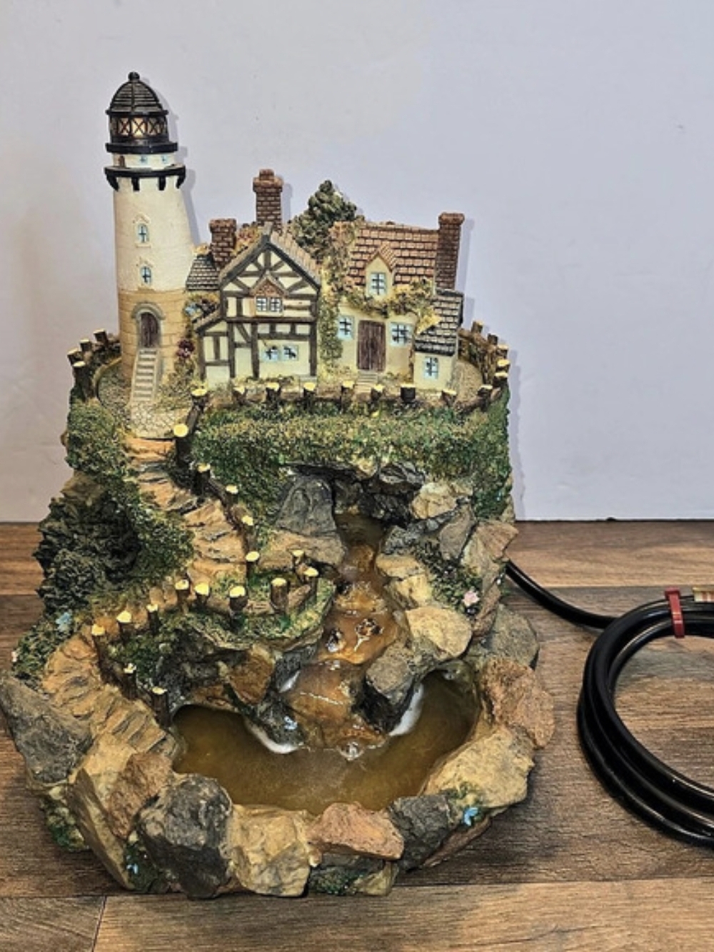 RARE Light-Up Lighthouse Waterfall Fountain Seagull Sounds 12” READ DESCRIPTION